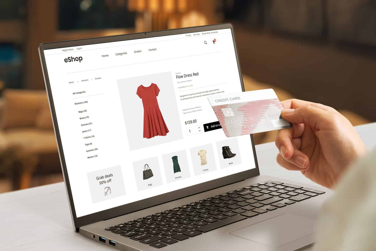 Customer shopping on an e-commerce website with a credit card